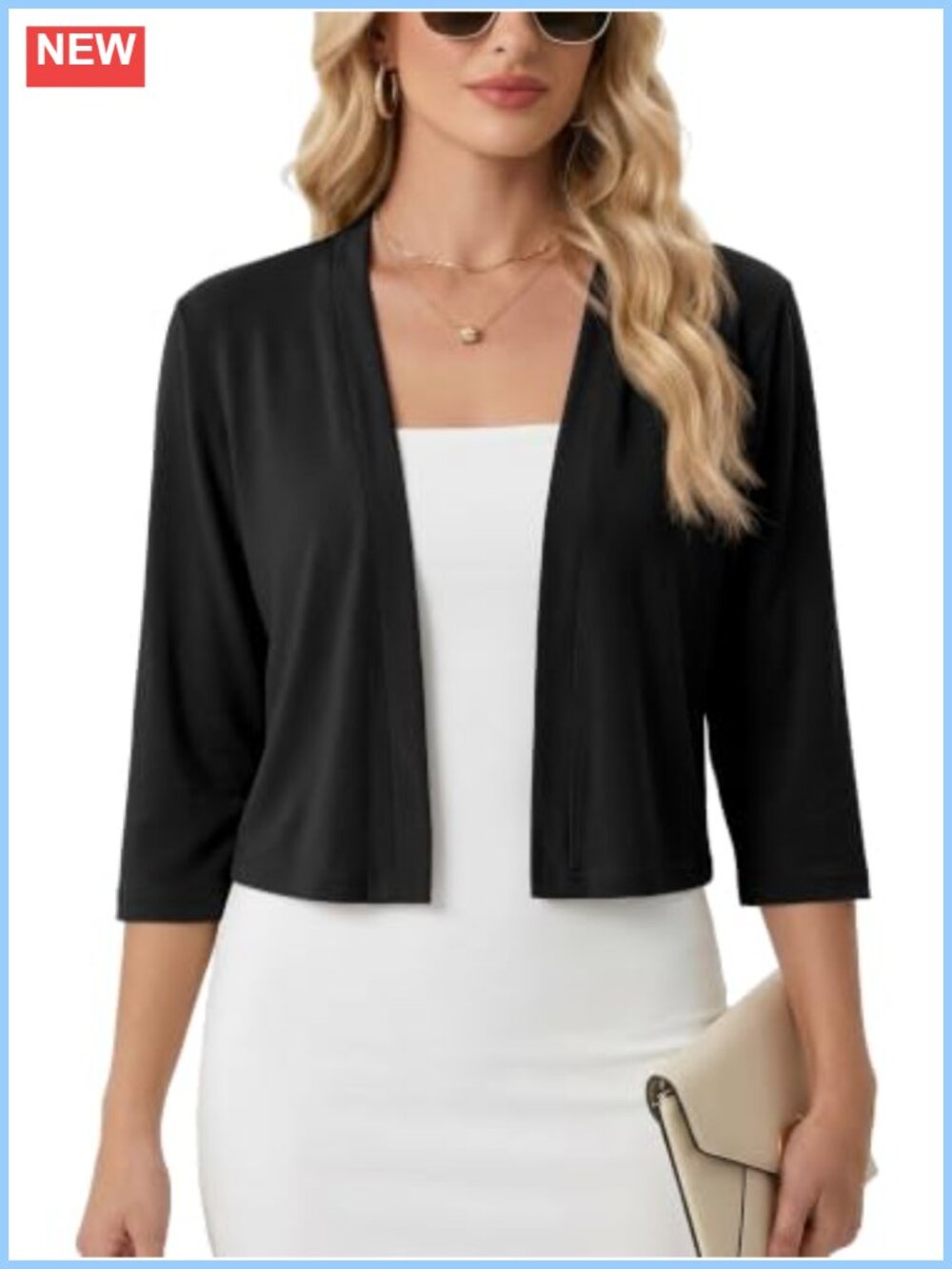 Women's 3/4 Sleeve Bolero Shrug Lightweight Cropped Open Front Cardigan